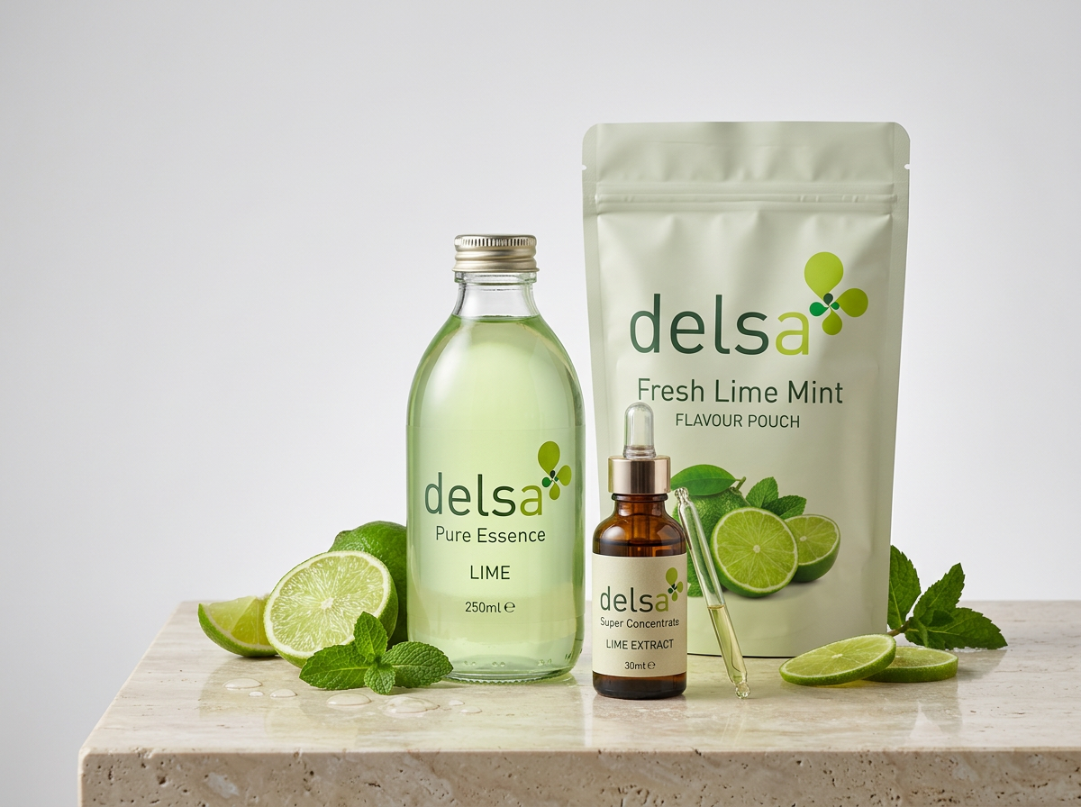 Delsa Flavours product range – pouches, essence bottles and concentrate droppers for the food industry
